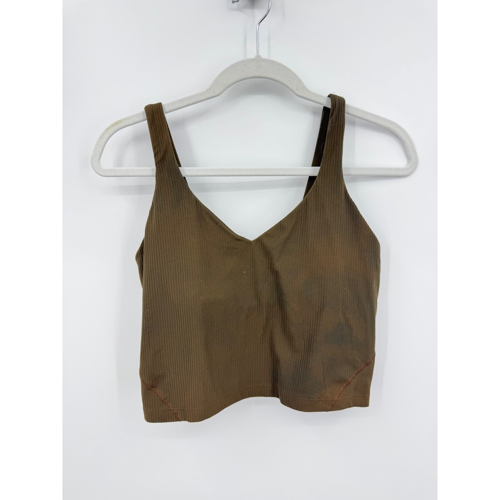 Lululemon Align Ribbed Tank Top Women 10 Java Brown V-Neck Cropped Bra Tank